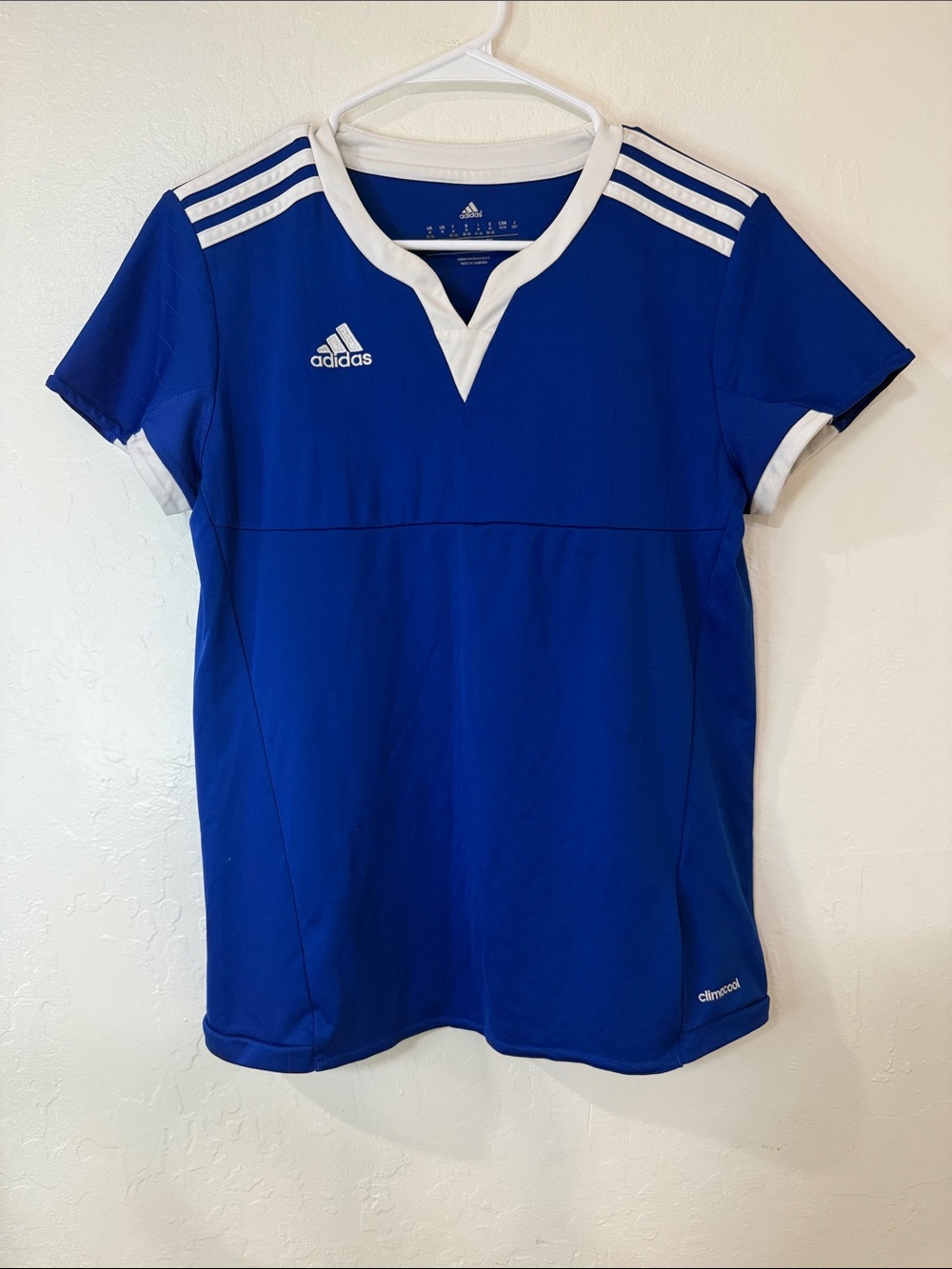 adidas Blue Short-Sleeve women’s Soccer Jersey with White Trim